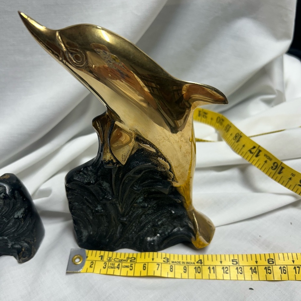 Vintage Brass Metal Dolphin With Ocean Waves Nautical Bookends MCM 70s - Picture 16 of 16